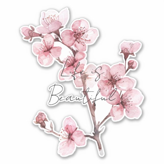 White Pink Cherry Blossom Floral  Sticker (Front)