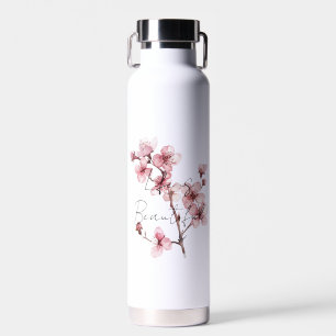 White Pink Cherry Blossom Floral Water Bottle