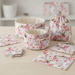 White &amp; Pink Cherry Blossom Watercolor Fabric