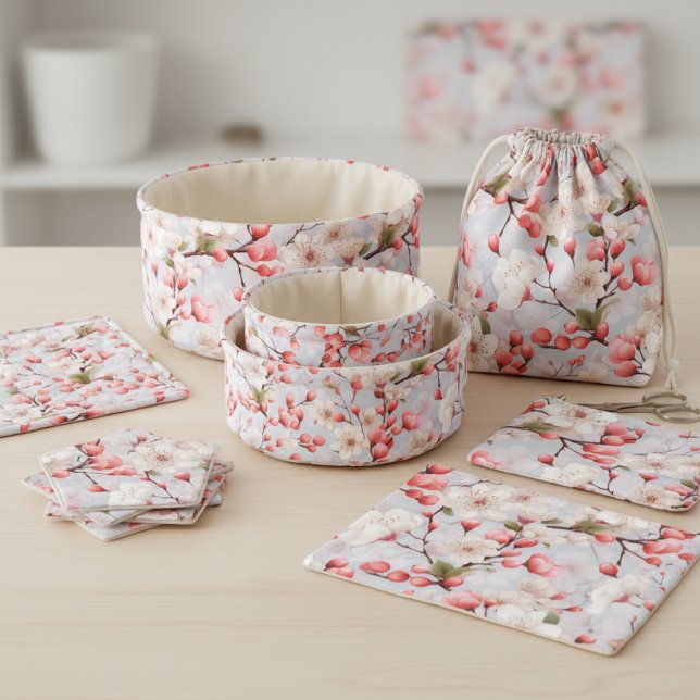 White & Pink Cherry Blossom Watercolor Fabric (White & Pink Cherry Blossom Watercolor Fabric)