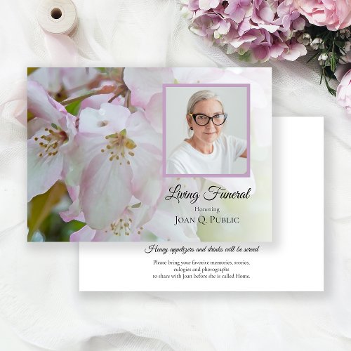 White Pink Crab Apple Flowers Living Funeral Party Invitation