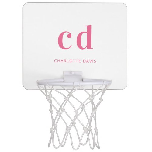 White pink custom monogram initials name  mini basketball hoop