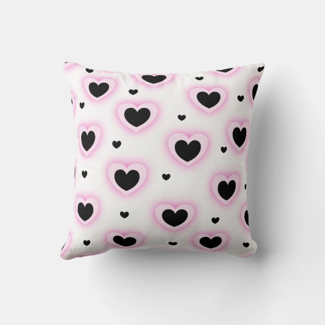 White Pink Cute Cozy Modern Romantic Chic Heart  Throw Pillow (Back)