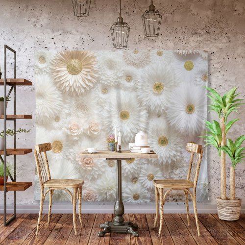 White Pink Daisy Flower Wall Tapestry Backdrop