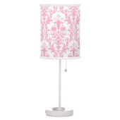 White & Pink Damask Floral Swirls Table Lamp (Left)