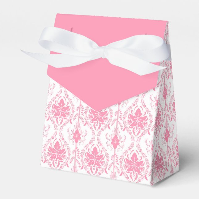 white pink damask pattern  favor boxes (Front Side)