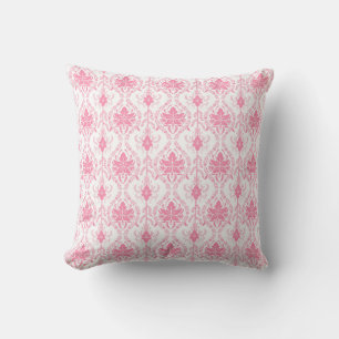 white pink damask pattern  throw pillow