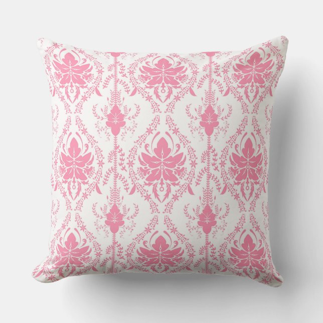 white pink damask pattern  throw pillow (Front)