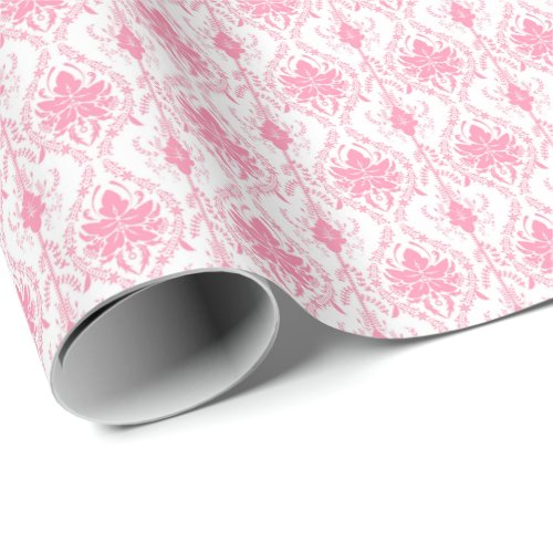 white pink damask pattern  wrapping paper