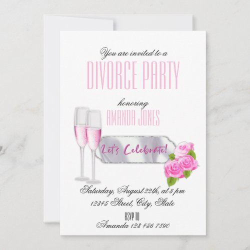 White pink elegant champagne divorce party invitation