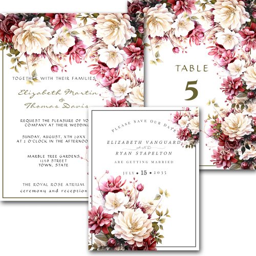 White  Pink  Elegant Spring Flowers Wedding Invitation