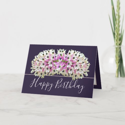 White  Pink Exotic Orchid Floral Bouquet Birthday Card