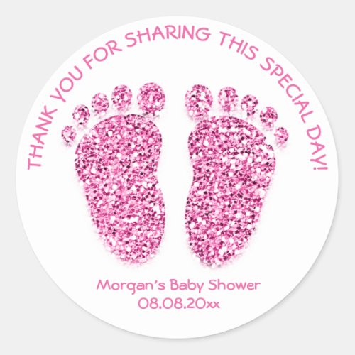 White Pink Feet Baby Shower Favor Thank Girl Classic Round Sticker