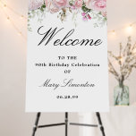 White Pink Floral 90th Birthday Welcome Sign<br><div class="desc">Welcome guests to your birthday party with this elegant floral design. A lush floral border of blush pink roses and white hydrangea flowers is placed at the top. Welcome is written in a large trending font. The remainder of the text is a classic combination of an upright and italic font....</div>