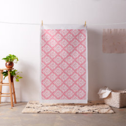 White &amp; Pink Floral Damask Geometric Pattern Fabric