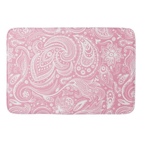 White  Pink Floral Paisley Lace Pattern Bath Mat