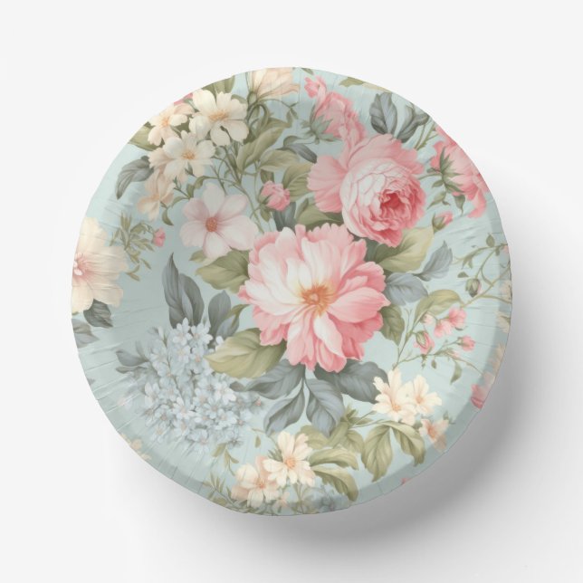 White Pink Floral Paper Bowl (Front)