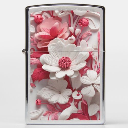 White  pink floral pattern zippo lighter