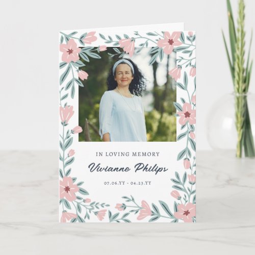 White  Pink Floral Photo Funeral Program
