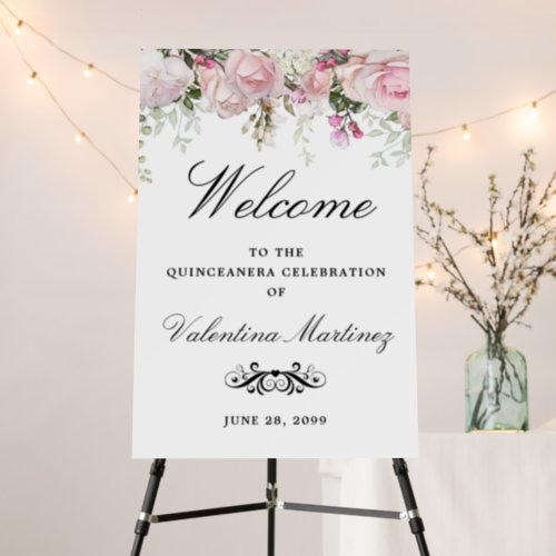 White Pink Floral Quinceanera Welcome Foam Board