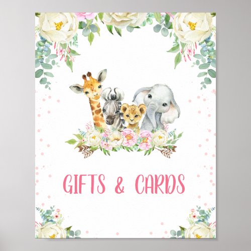 White Pink Floral Safari Table Top Birthday Party  Poster