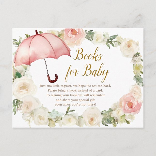 White Pink Floral Umbrella Books for Baby Postcard (Front)