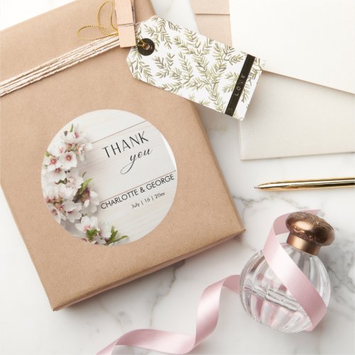 White Pink Floral  Wedding Favor Classic Round Sticker