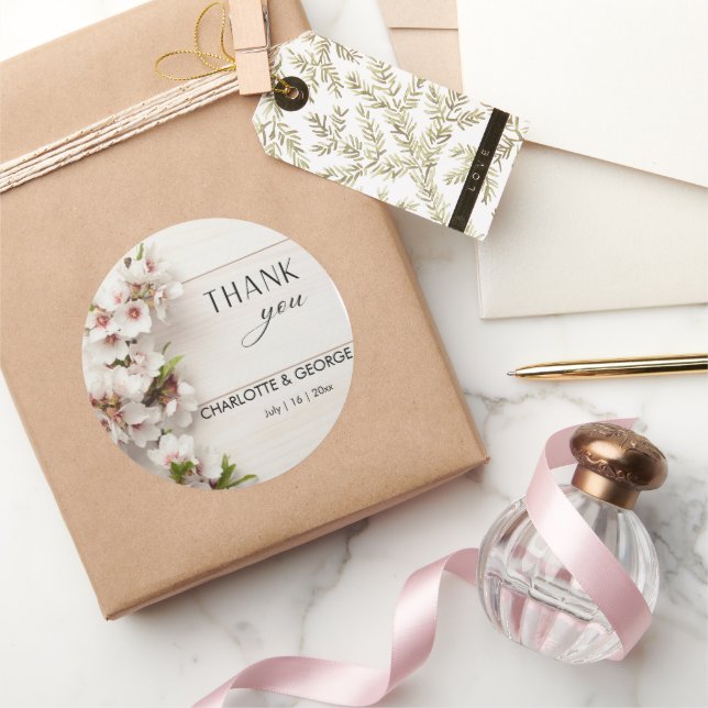 White Pink Floral | Wedding Favor Classic Round Sticker (Gifting)