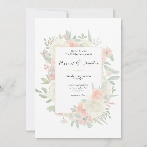 White Pink floral Wedding invitation