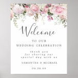 White Pink Floral Welcome To Our Wedding Sign at Zazzle