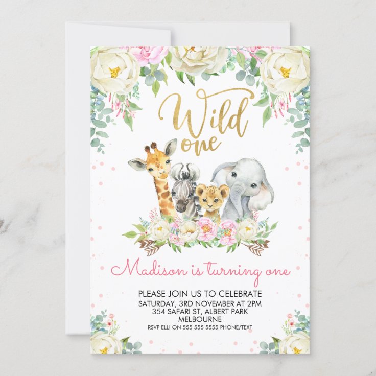 White Pink Floral Wild One Birthday Invitation | Zazzle