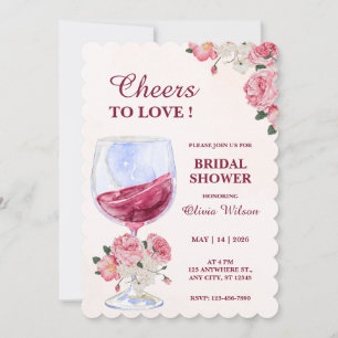 White Pink Floral & Wine Watercolor Bridal Shower Invitation