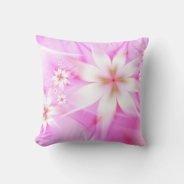 White Pink Flowers Abstract Floral Pretty Throw Pillow (Front)