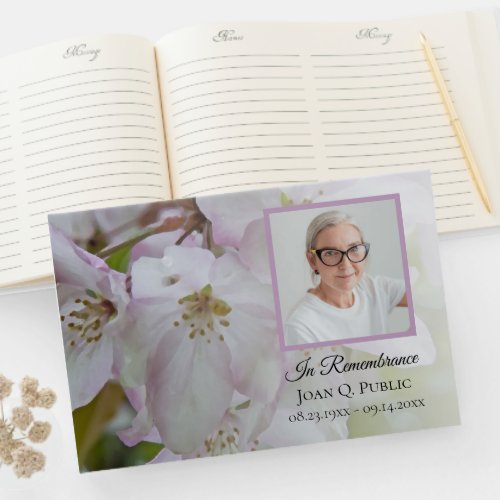 White Pink Flowers Celebration of Life Funeral Guest Book