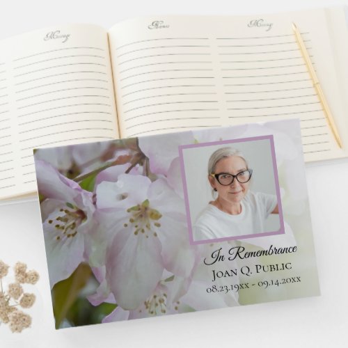 White Pink Flowers Celebration of Life Funeral Guest Book