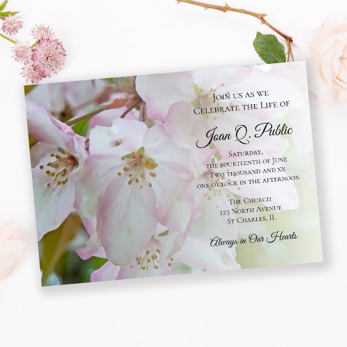 White Pink Flowers Celebration of Life Memorial Invitation