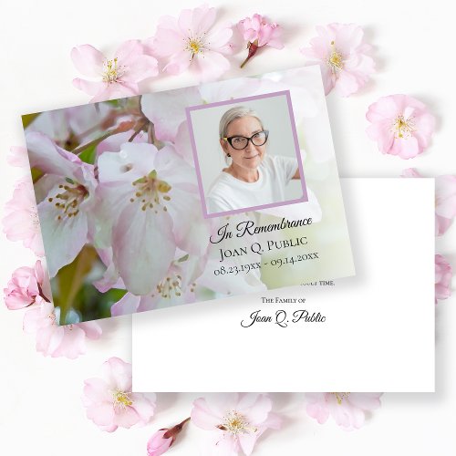 White Pink Flowers Funeral Memorial Sympathy Thank You Card