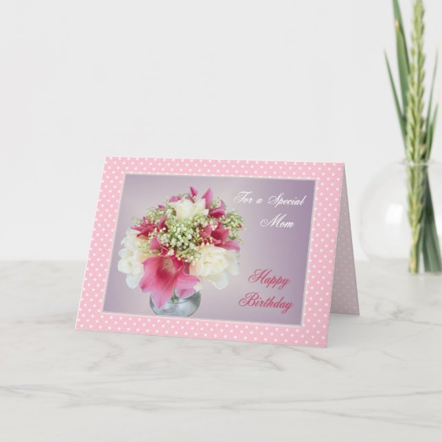 White pink flowers Mom Birthday Card (Front)