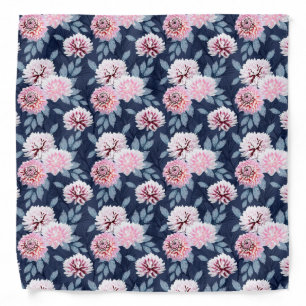  White, pink flowers on dark blue. Bandana