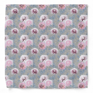 White, pink flowers on grey. bandana