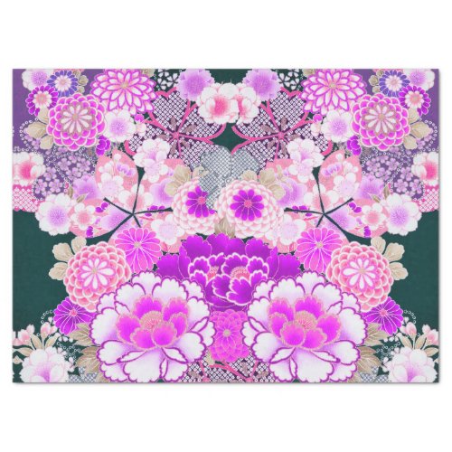 WHITE PINK FLOWERS PeonyRoses Japanese Floral Tissue Paper