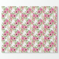 White, Pink Flowers Wrapping Paper