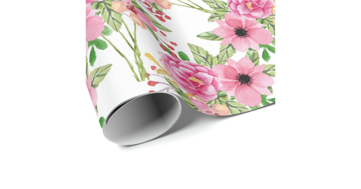 White, Pink Flowers Wrapping Paper