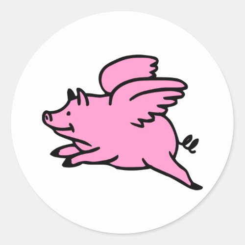 White Pink Flying Pig Classic Round Sticker