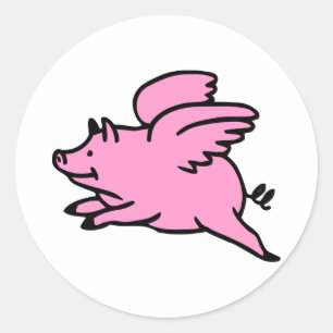 White Pink Flying Pig Classic Round Sticker