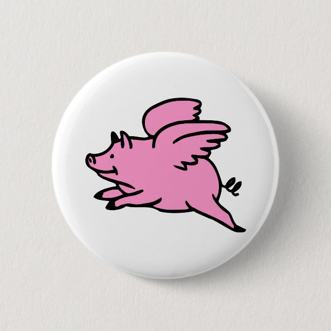 White Pink Flying Pig Pinback Button (Front)