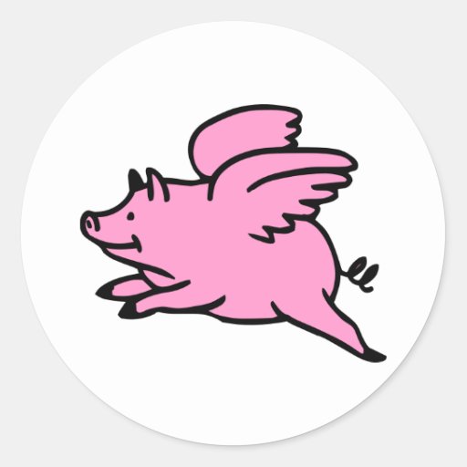 White Pink Flying Pig Classic Round Sticker | Zazzle