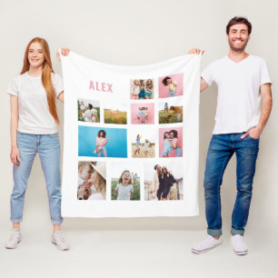 White pink friends 12 photo modern minimal simple Fleece Blanket