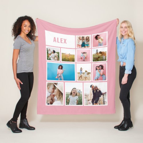  White pink friends 12 photo modern minimal simple Fleece Blanket