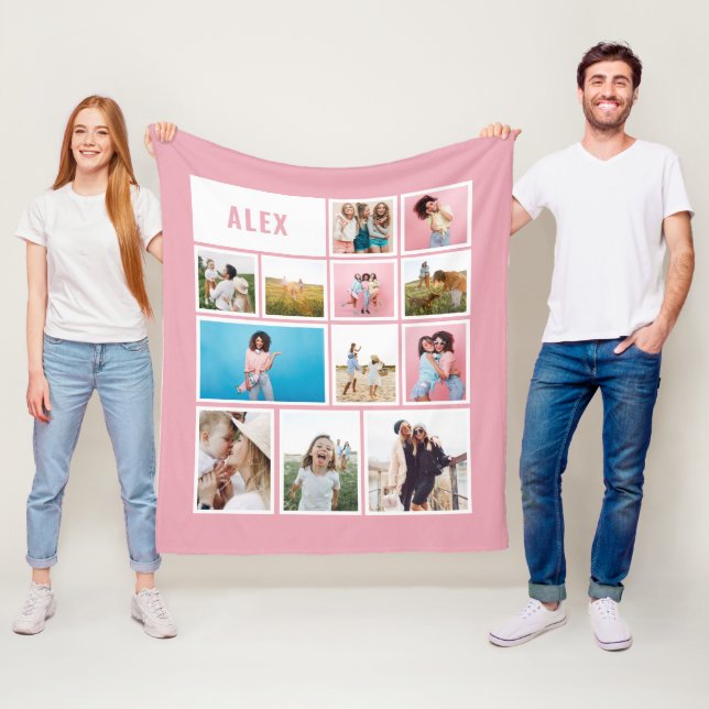  White pink friends 12 photo modern minimal simple Fleece Blanket (In Situ)